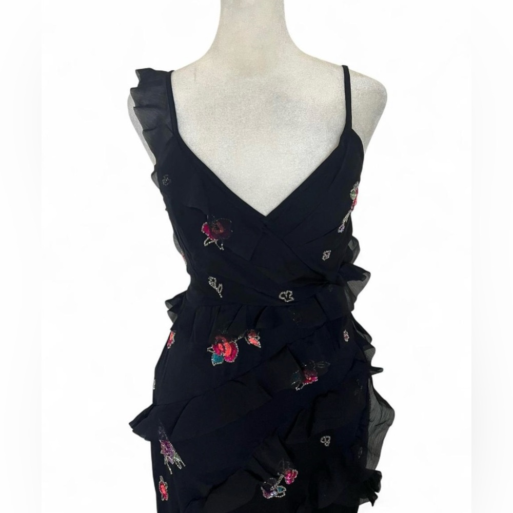 ASOS Black Maxi Dress with Pink Floral Embroidery - Picture 2 of 6
